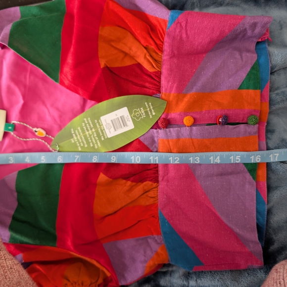 Farm Rio Mixed Geometric Print Puff Sleeve Crop Top NWT Linen Blend - Picture 9 of 10